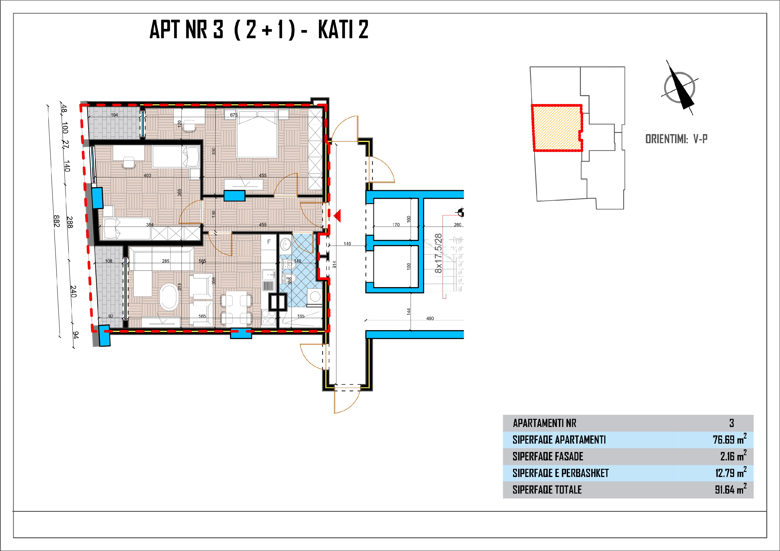 Apartament 2 + 1 Nr 3 në Pallatin e Drejtësise