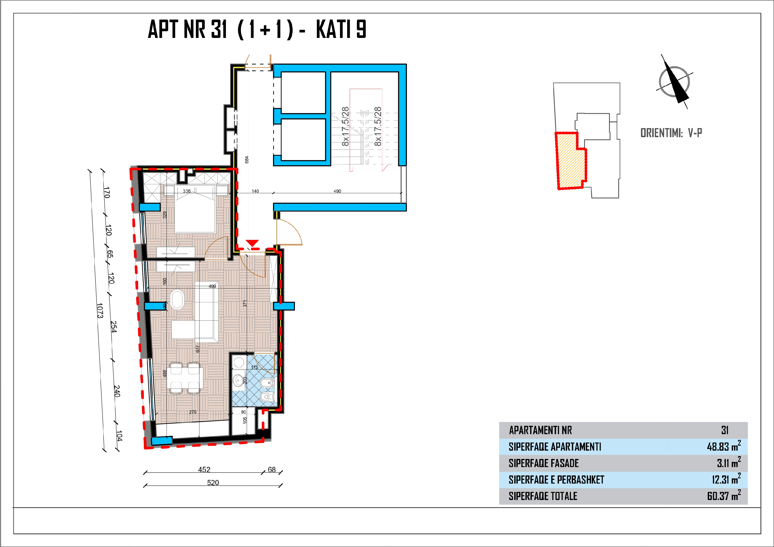 Apartament 1 + 1 Nr 31 në Pallatin e Drejtësisë