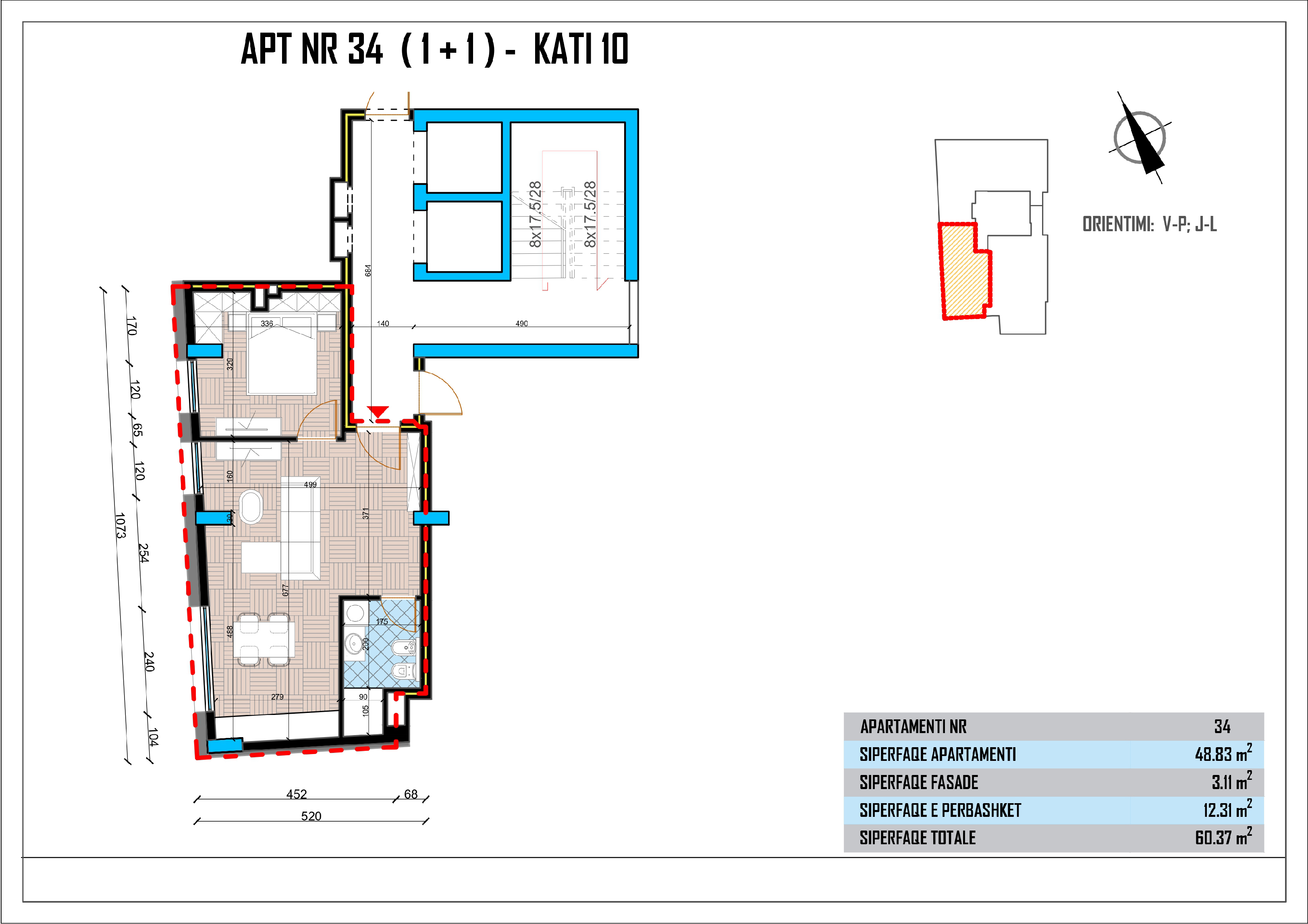 Apartament 1 + 1 Nr 34 në Pallatin e Drejtësisë